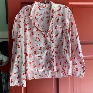 Y2K polyester cherry pajama sleep shirt med/small